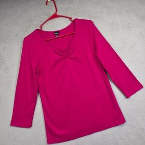 Rafaella Top Womens M Pink Ruched Metal Neck Minimalist Romantic Classic Stretch
